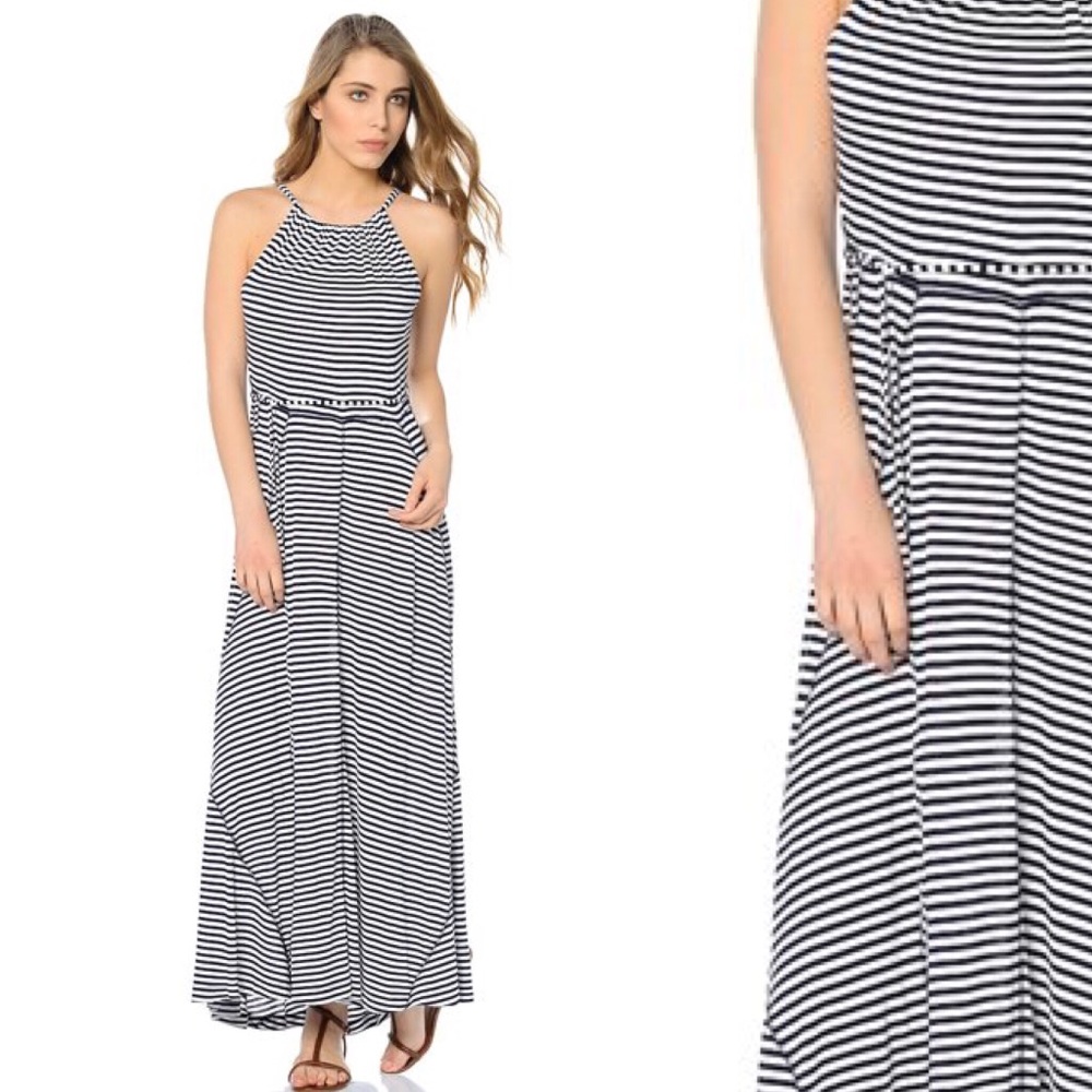 White and Navy Stripe Maxi Dress
